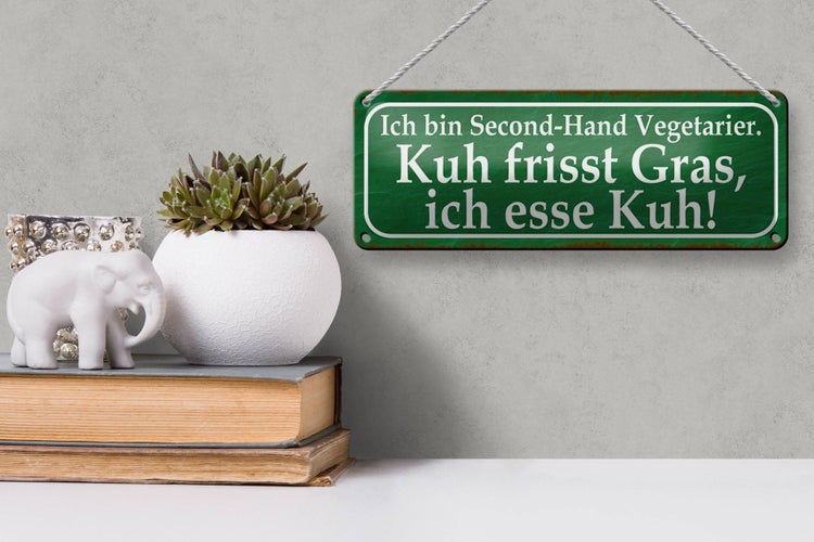 Blechschild Spruch 27x10cm ich bin Second-Hand Vegatarier Dekoration