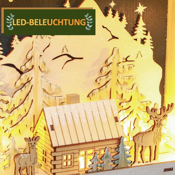 HOMCOM Adventskalender zum Befüllen 24 Schubladen Fächer Weihnachtskalender mit LED-Lichtern Adventskalenderbox Weihnachtsdekoration DIY MDF 34 x 7 x 34 cm Rot