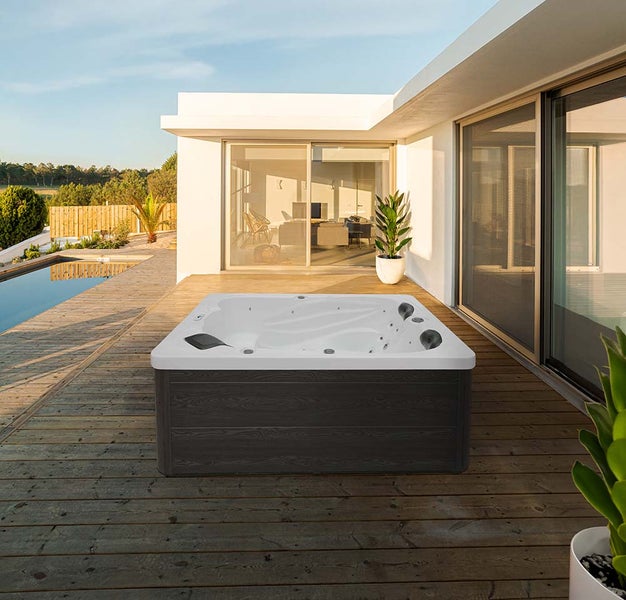 Home Deluxe - Outdoor Whirlpool - SUNSET PURE - Maße: 220 x 156 x 82 cm - Inkl. 32 Massagedüsen und 13 Lichtquellen I Außen Whirlpool Spa