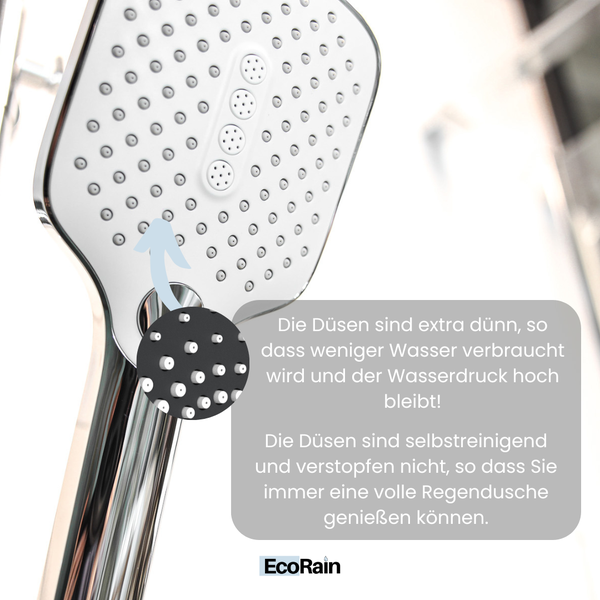 EcoRain 50% Wassersparender Duschkopf Mark Quadrat 12 CM mit Wasserfilter - 5 Strahlarten - Hoher Wasserdruck - Universeller Anschluss - Anti-Kalk Duschkopf - Chrom