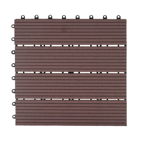 WPC-Klickfliese für Terrasse und Balkon mit gerillter Oberfläche und praktischem Stecksystem.
