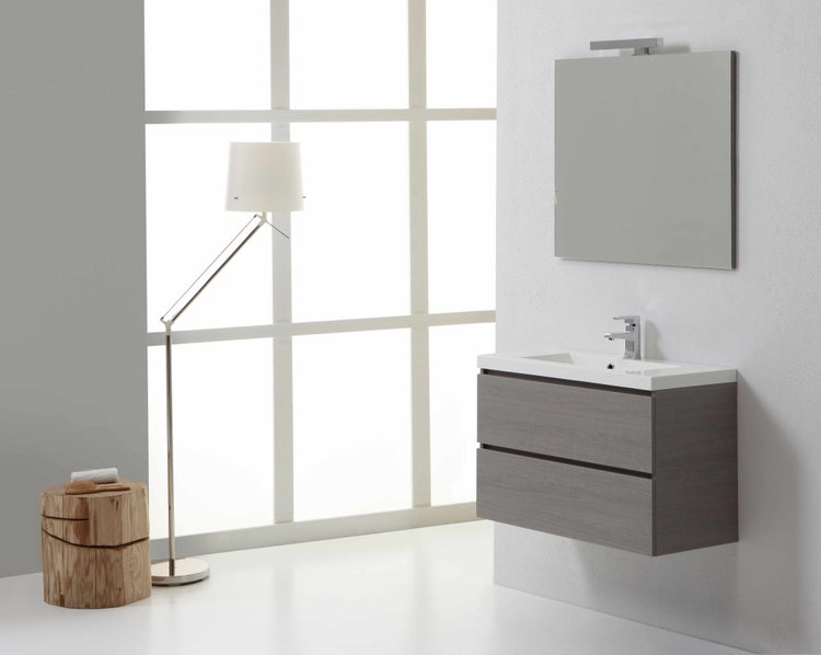 Badezimmer- Set, Komplett mit Waschtisch, Lampe und Spiegel, geringe Tiefe 39cm | Manhattan