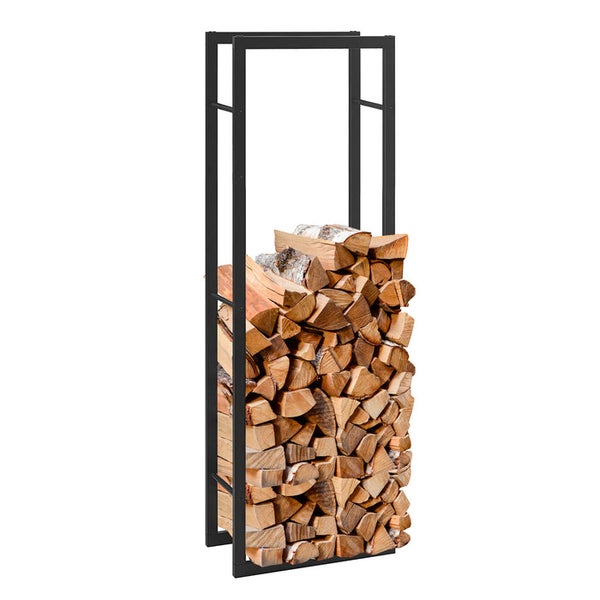 FLOORDIREKT Kaminholzregal Kreta - Schwarz - Modernes Brennholzregal - für Innen und Außen - 125 x 25 x 100 cm