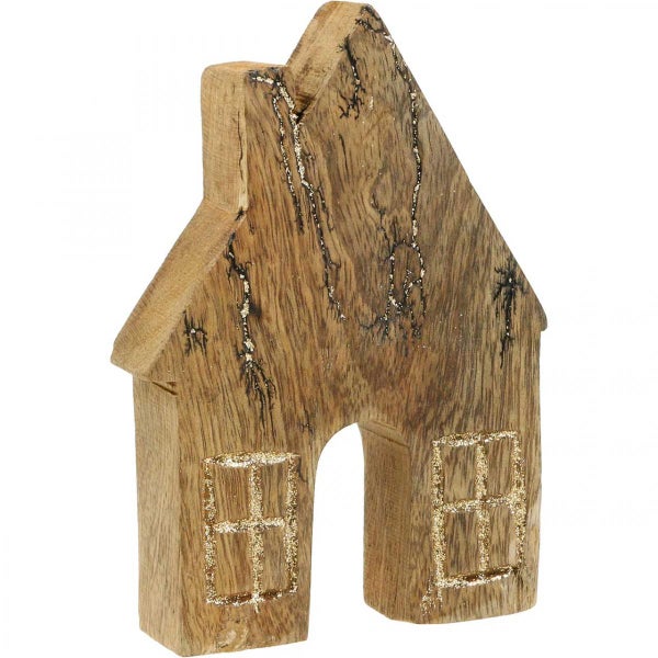 Dekorative Hausfigur aus Holz mit Fensterapplikationen