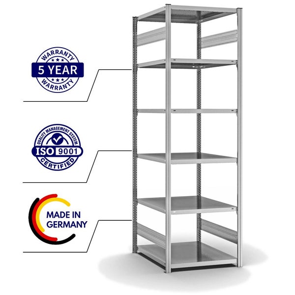 PROREGAL Fachbodenregal Stecksystem T-Profil Light-Duty Grundregal HxBxT 250 x 75 x 80 cm 6 Ebenen Fachlast 130 kg Beidseitig Nutzbar Verzinkt