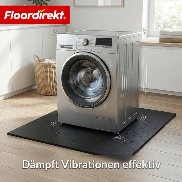 Waschmaschine auf einer Antivibrationsmatte zur Geräuschreduzierung