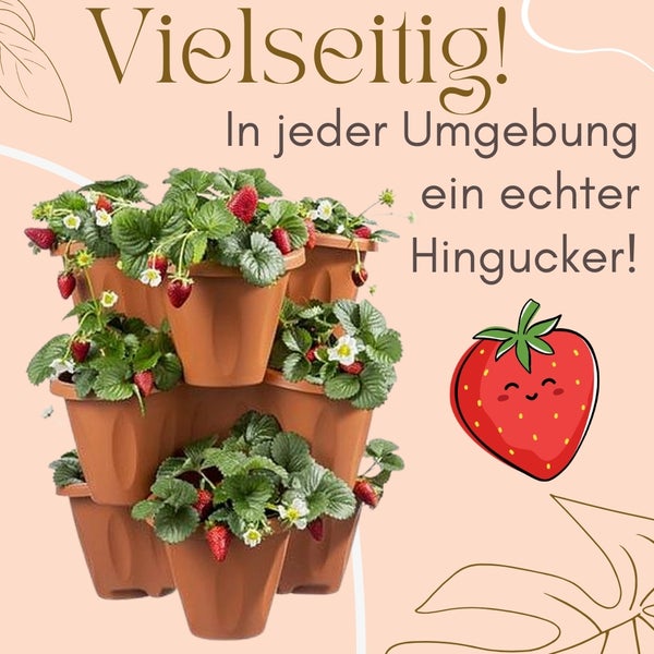 Pflanzturm Erdbeerturm Pflanzkübel auf Rollen Vertikaler Garten Kräuterspirale Säulentopf SET 3 Ebenen Kräutergarten Roller Blumentopf stapelbar terracotta