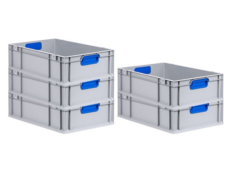 PROREGAL Spar Set 5x Eurobox Nextgen Color HxBxT 17 x 40 x 60 cm 34 Liter Griffe Blau Geschlossen Glatter Boden Eurobehälter Transportbox