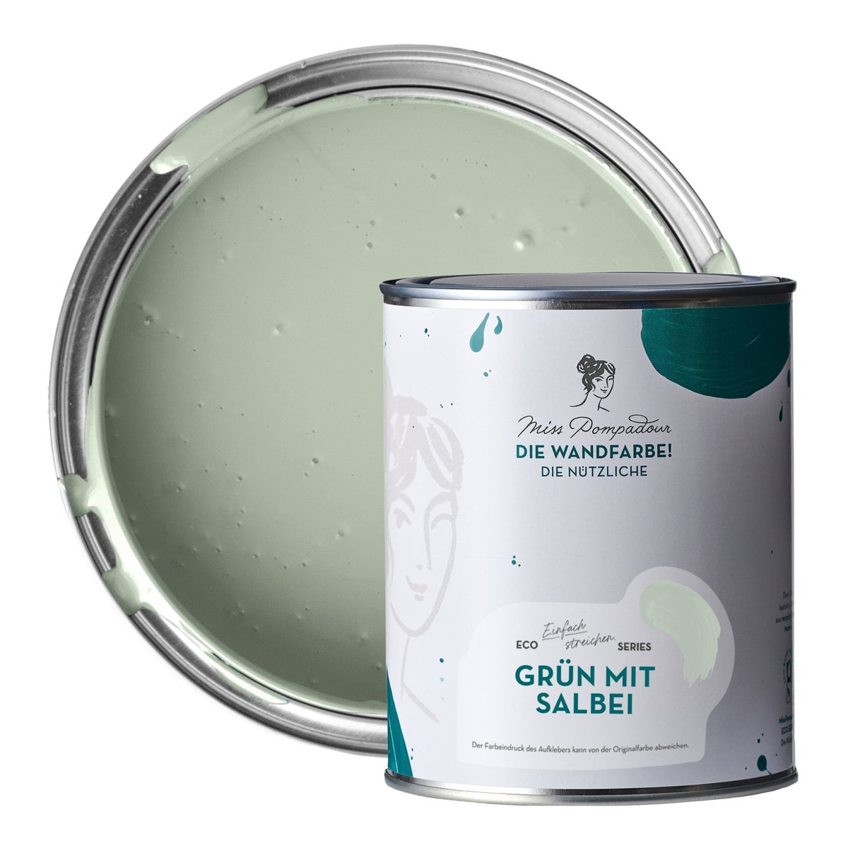 MissPompadour abwaschbare Wandfarbe 1L Grün mit Salbei - hohe Deckkraft und Ergiebigkeit - matte, scheuerbeständige Innenfarbe - geruchsarm, wasserbasiert, atmungsaktiv - Die Nützliche