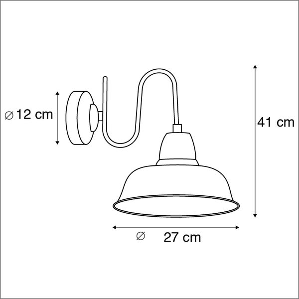 Technische Zeichnung einer Wandleuchte mit den Massen 12, 27 und 41 Zentimeter.