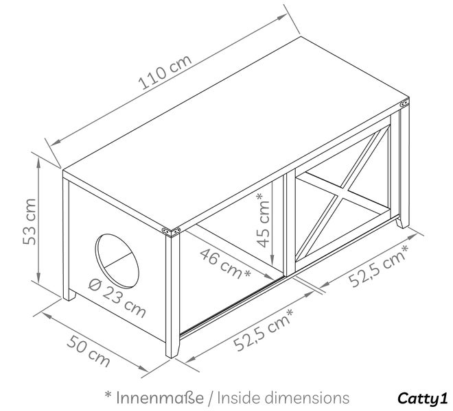needs&wants® Katzenschrank groß für Katzentoilette XXL aus Holz mit Schuhschrank Sitzkommode, Katzenklo-Schrank Kommode, Design Katzenhaus Toilette Klo, weiß braun