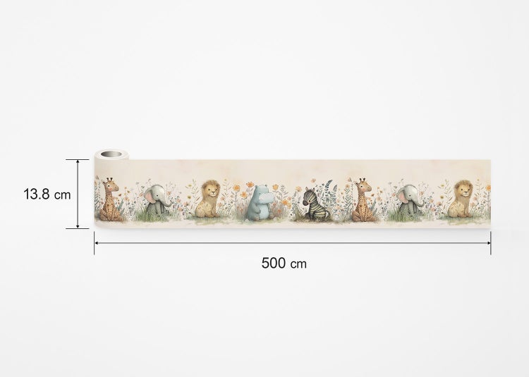 Sanders & Sanders selbstklebende Tapetenbordüre Dschungeltiere Beige, Grün und Gelb 10 x 500 cm