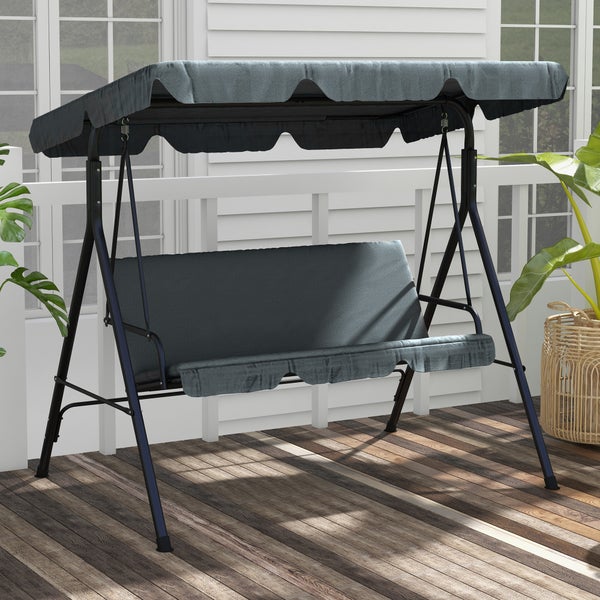 Outsunny Hollywoodschaukel mit Sitzpolster, 3-Sitzer Gartenschaukel mit verstellbarem Sonnendach, Schaukelbank belast bis 240 kg, für Garten, Terrasse, 172 x 110 x 153 cm, Grau