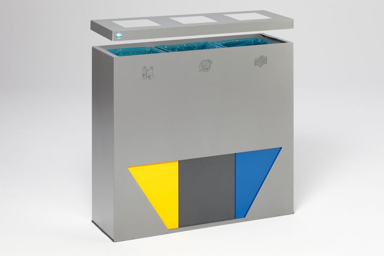PROREGAL Robuste Wertstoffsammlstation Mit 3 Einsätzen 89 Liter Je Behälter HxBxT 93,3 x 102,7 x 33 cm Verzinkter Stahl Silber