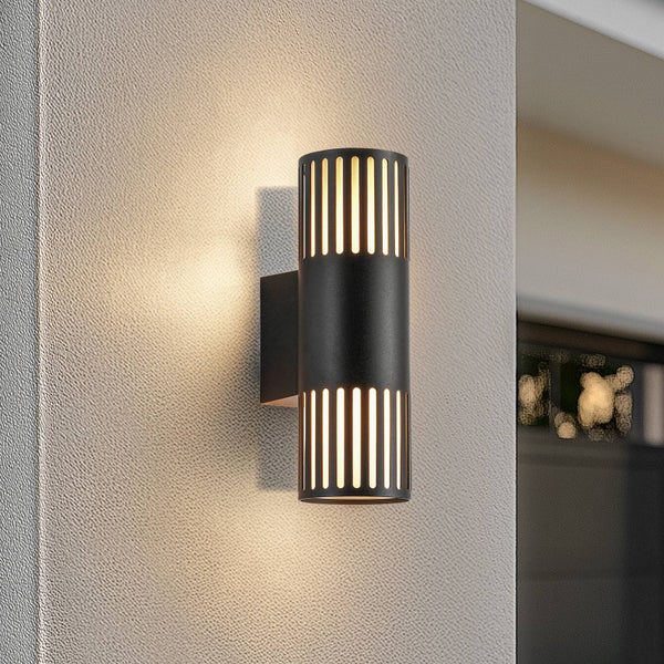 Lindby Wandleuchte außen Lurinda (spritzwassergeschützt (Modern) in Schwarz aus Aluminium (2 flammig, E27) - Außenwandleuchten Wandlampe Led Außenlampe Outdoor für Außenwand/Hauswand
