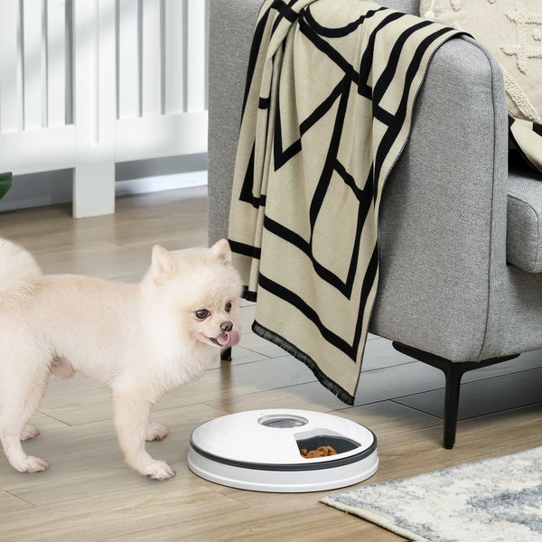 PawHut Futterautomat für Haustiere, Ø30,5 x 7,2H cm, ABS, PS-Platte, Weiß+Grau