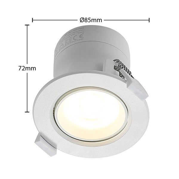 Runder LED-Einbaustrahler in Weiß mit einem Durchmesser von 85 Millimetern und einer Höhe von 72 Millimetern.