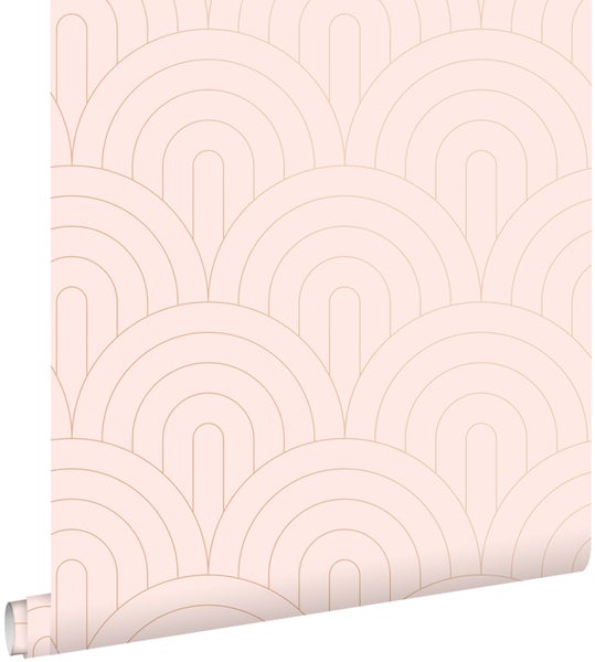 ESTAhome Tapete Art Decó Muster Hellrosa und Roségold - 0,53 x 10,05 m - 139217