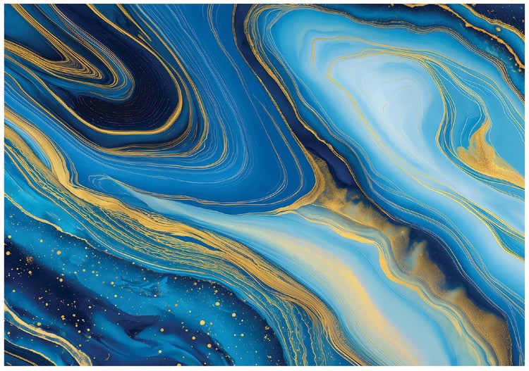 Abstraktes Kunstwerk mit blauen und goldenen Wirbeln