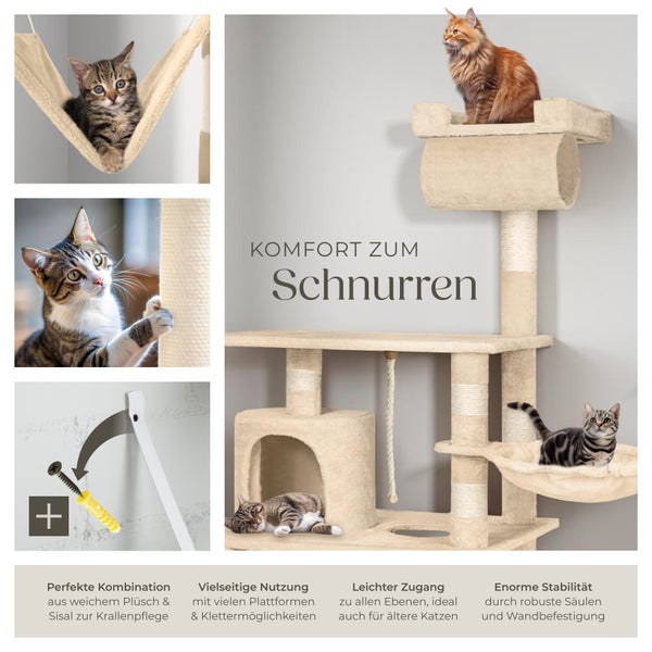 Kratzbaum tectake Stokeley inklusive Spielkordel und Kippschutz 141 cm beige