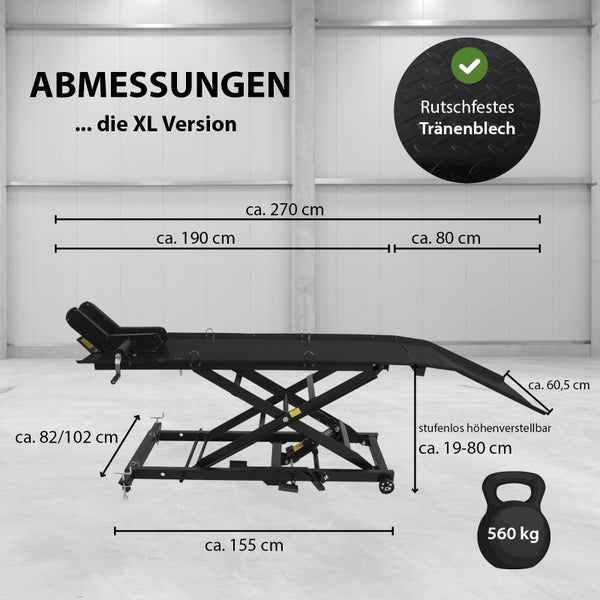 Hydraulische Motorradhebebühne XL 560 kg Scherenhub Breite 60,5 cm Motorradheber Rampe in Schwarz