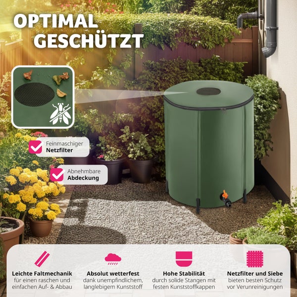 Regentonne tectake  mit Hahn und Überlaufschutz Oberseite abnehmbar