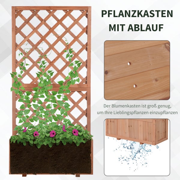 Outsunny Hochbeet Pflanzenkasten mit Rankgitter, Spalier Pflanzkübel, Blumenkasten Holz, 72,5x31,5x149,5cm für Garten Balkon Terasse, Blumenkübel für Kletterpflanzen, Blumen, Orange