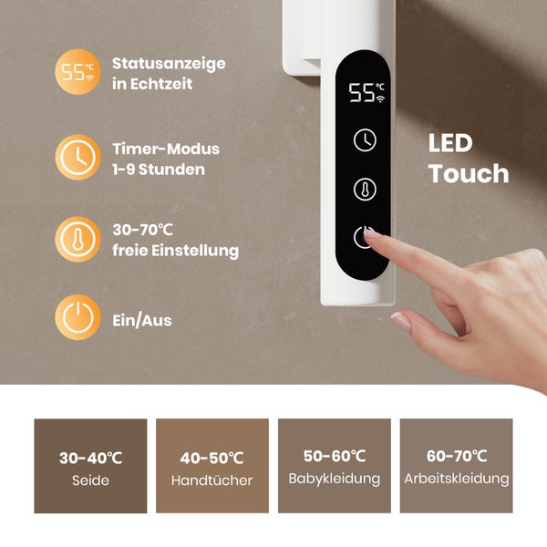 EMKE Elektrischer Handtuchtrockner – 170 W, 180° drehbar, LED-Display, Intelligente Steuerung mit Thermostat WiFi Google Home Alexa,  80x430mm