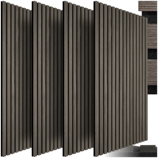 4er Set Akustikpaneele tectake Sonic Wall je 60 x 120 x 2,1 cm, Größe flexibel anpassbar Holzoptik in Eiche grau