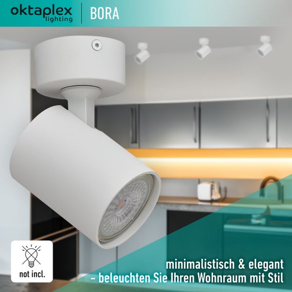 Bora Deckenstrahler 1-flammig GU10 LED Spotleuchte 230V schwenkbar für Decke Wandmontage Aluminium weiß