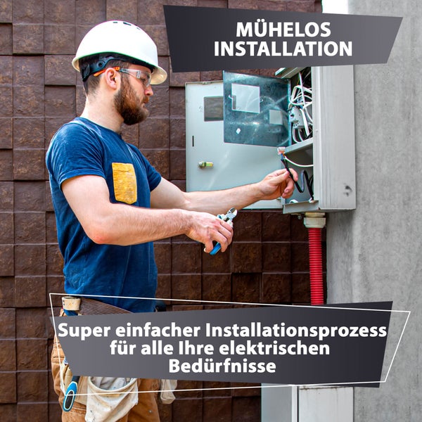 Elektriker mit Schutzausrüstung bei der Installation einer elektrischen Verteilung mit Zange für einfache Elektroinstallationen.