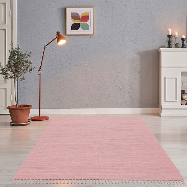 Handgewebter Fleckerlteppich aus Baumwolle Chindi Rosa 70x140 cm