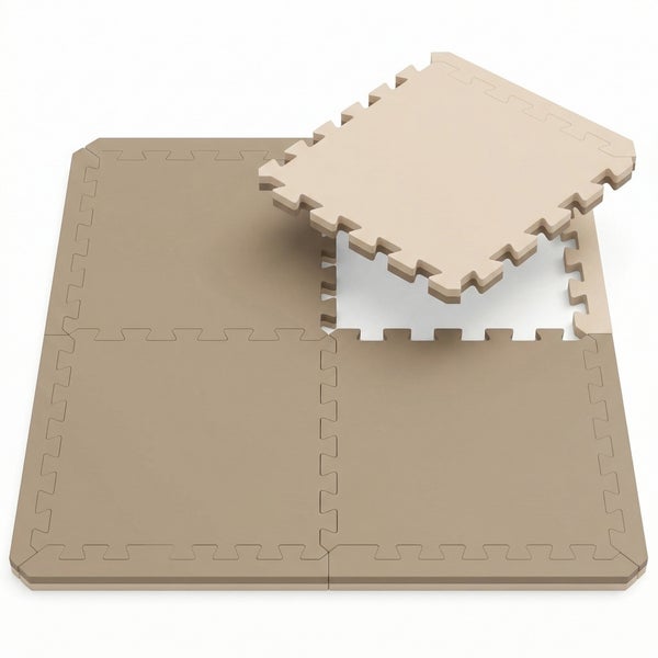 Ineinandergreifende Bodenschutzmatten aus Schaumstoff im Puzzle-Design für Fitness, Sport oder Spiel.