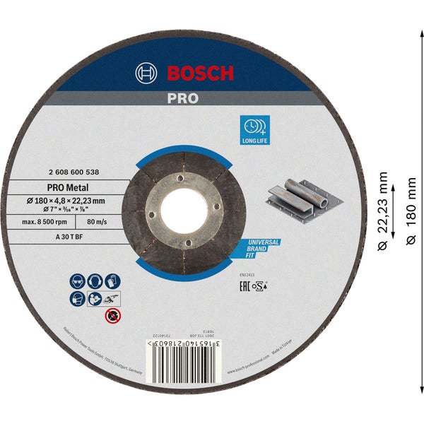 Bosch PRO Metal Schleifscheibe 180 x 4,8 x 22,23 mm - 2608600538