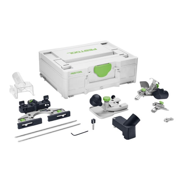 Festool Zubehör-Set für Kantenfräsen im Systainer mit Parallelanschlag, Führungsanschlag und Kleinteilen.
