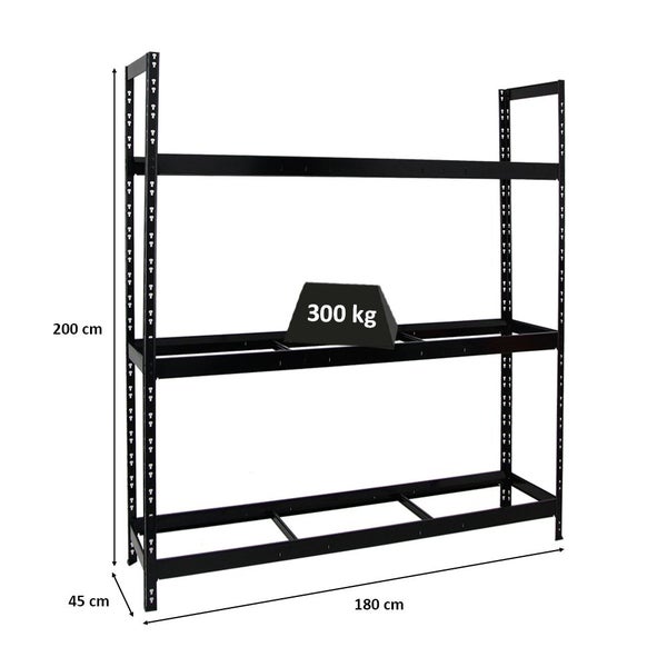 PROREGAL Reifenregal Tiger XL HxBxT 200 x 180 x 45 cm bis zu 21 Reifen auf 3 Ebenen Schwarz