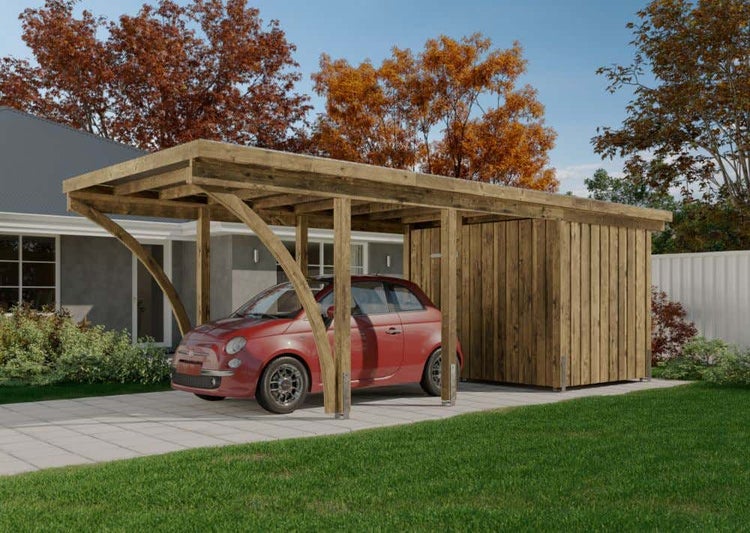 Alpholz Doppelcarport Aarhus Carport aus Holz in Grün, Unterstand Überdachung imprägniert 6x7,3m