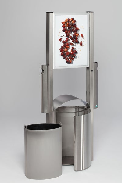 PROREGAL Robuster Kombiascher Mit Schutzdach Werbefläche Für Aussenbereich 50 Liter HxBxT 180 x 71 x 35 cm Edelstahl