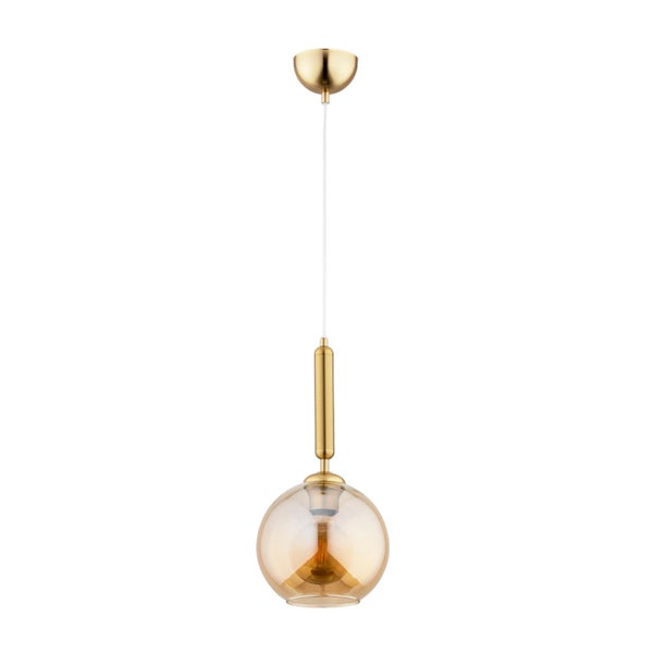 Moderne Pendelleuchte mit einer Glaskugel und Metallaufhängung