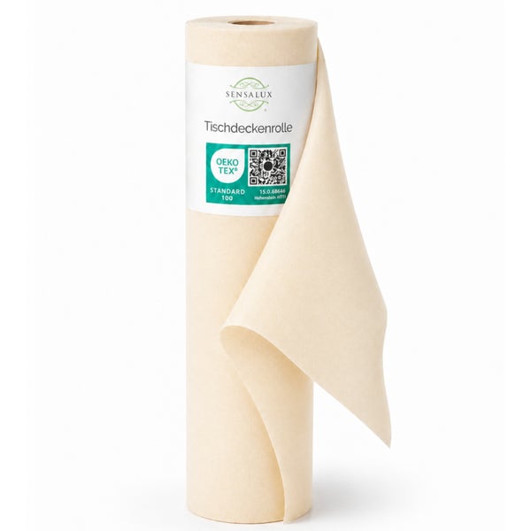 Sensalux Tischdeckenrolle aus Vlies in Beige, OEKO-TEX Standard 100 zertifiziert.