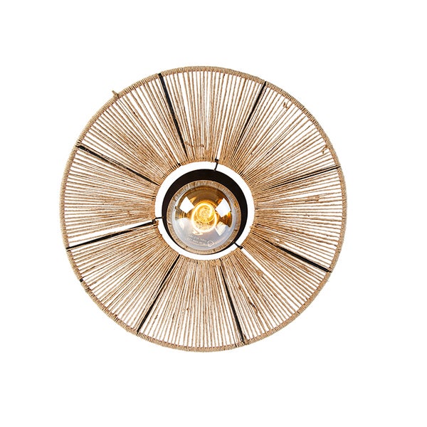 Rundes Deckenlicht mit Seilgeflecht-Schirm und zentralem Leuchtmittel.