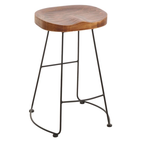 Hocker mit Holzsitz und Metallbeinen