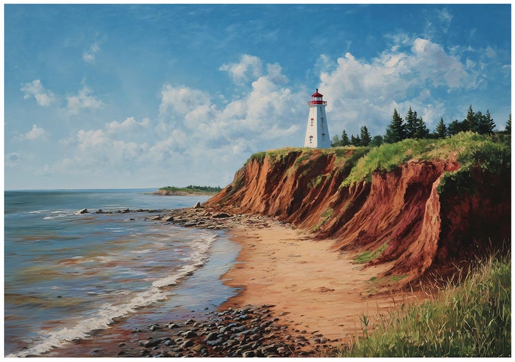 Gemälde einer Küstenlandschaft mit Leuchtturm