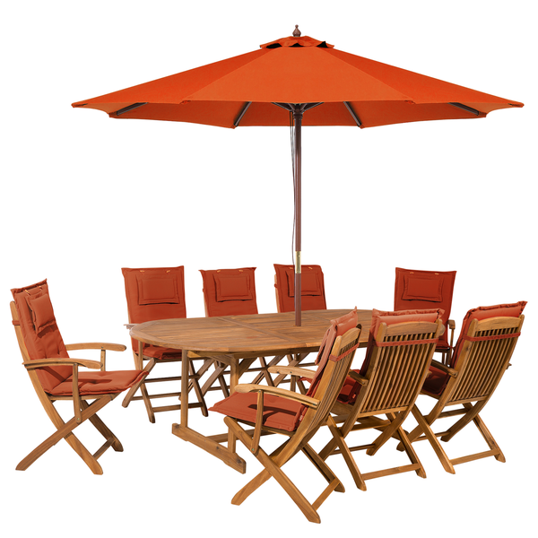 Gartenmöbel Set 8-Sitzer MAUI mit Schirm Akazienholz Dunkelrot