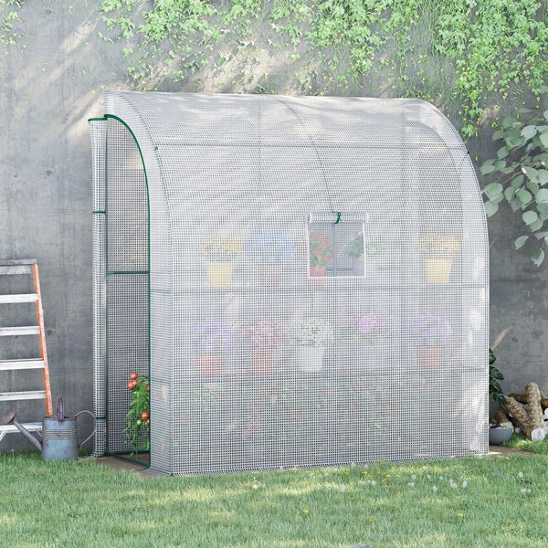 Outsunny Foliengewächshaus, Tomatengewächshaus mit Mesh Fenster, 200 x 100 x 215 cm, Stahl, PE, Weiß