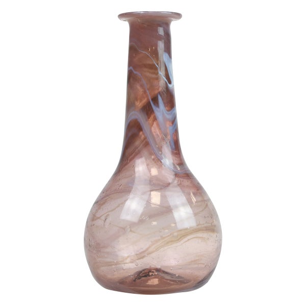 Vase aus marmoriertem Glas, bauchige Form mit schmalem, langem Hals.