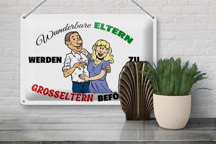 Blechschild Spruch 30x20cm wunderbare Eltern werden Großeltern