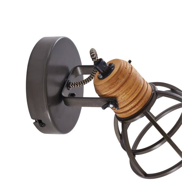 Deckenleuchte aus Metall und Holz mit Gitterstruktur