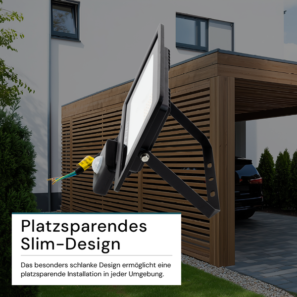 LUXULA LED Außenstrahler mit Bewegungsmelder 30W Strahler 3000K Warmweiß 3000lm Fluter Schwarz IP65