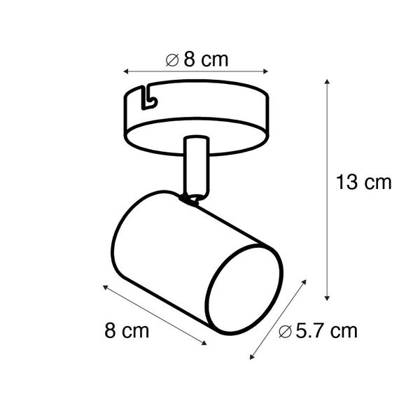 Technische Zeichnung eines Deckenspots mit Maßangaben